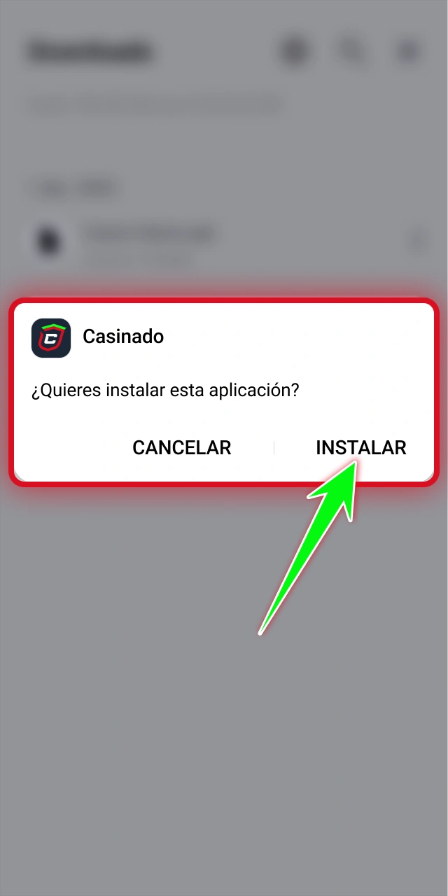 Completa la instalación de la aplicación móvil en Casinado oficial.