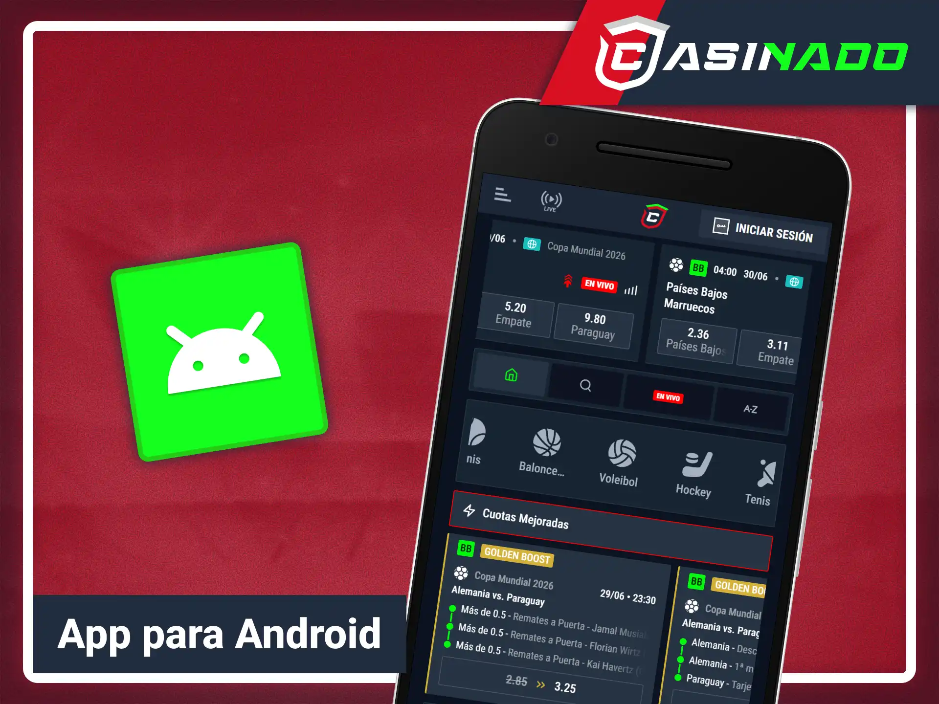 Obtén el archivo instalador para Android desde Casinado oficial.
