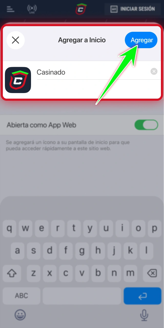 Confirma el icono de la aplicación móvil en Casinado oficial.