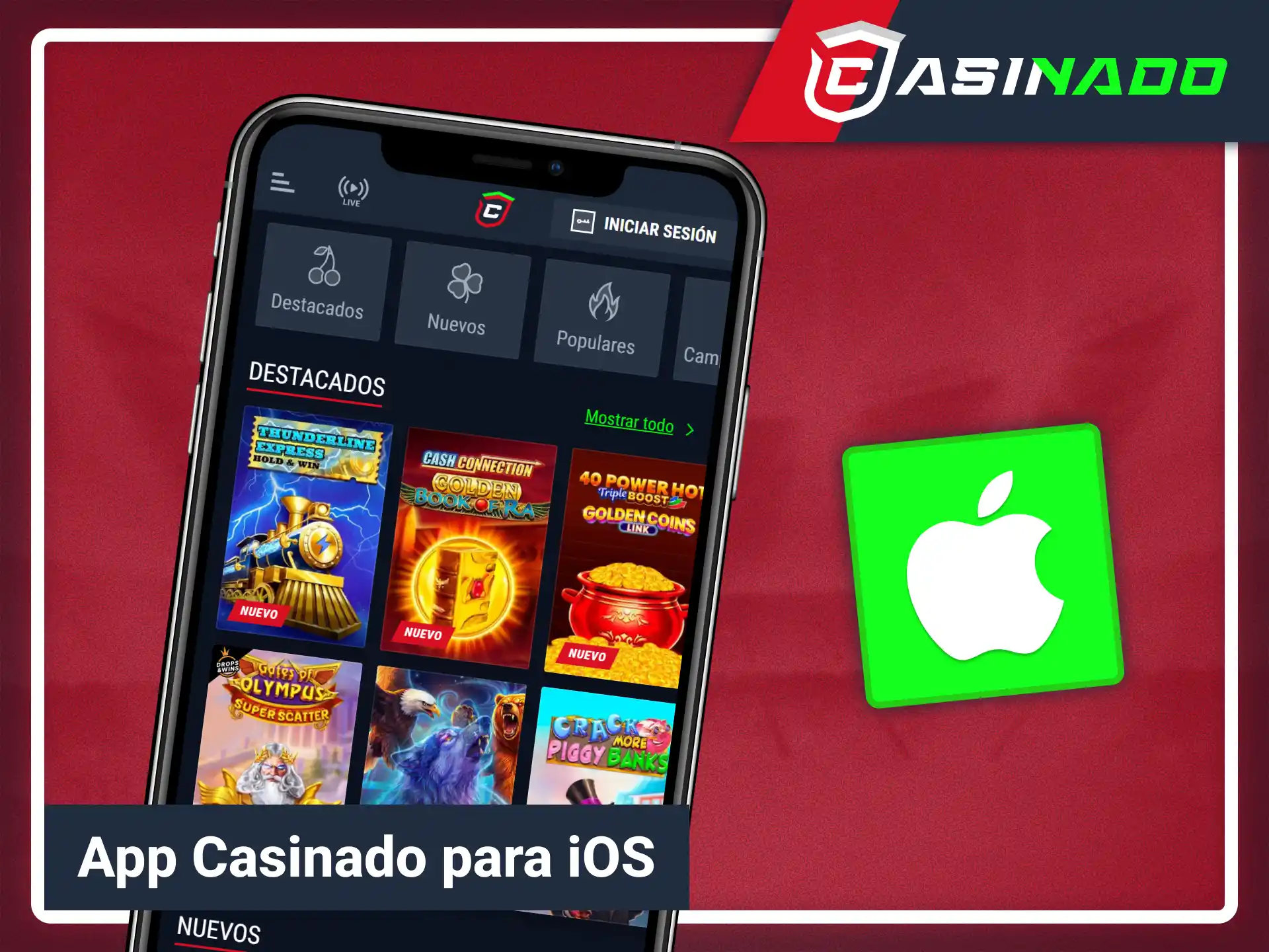 Accede a la aplicación para dispositivos iPhone en Casinado oficial.