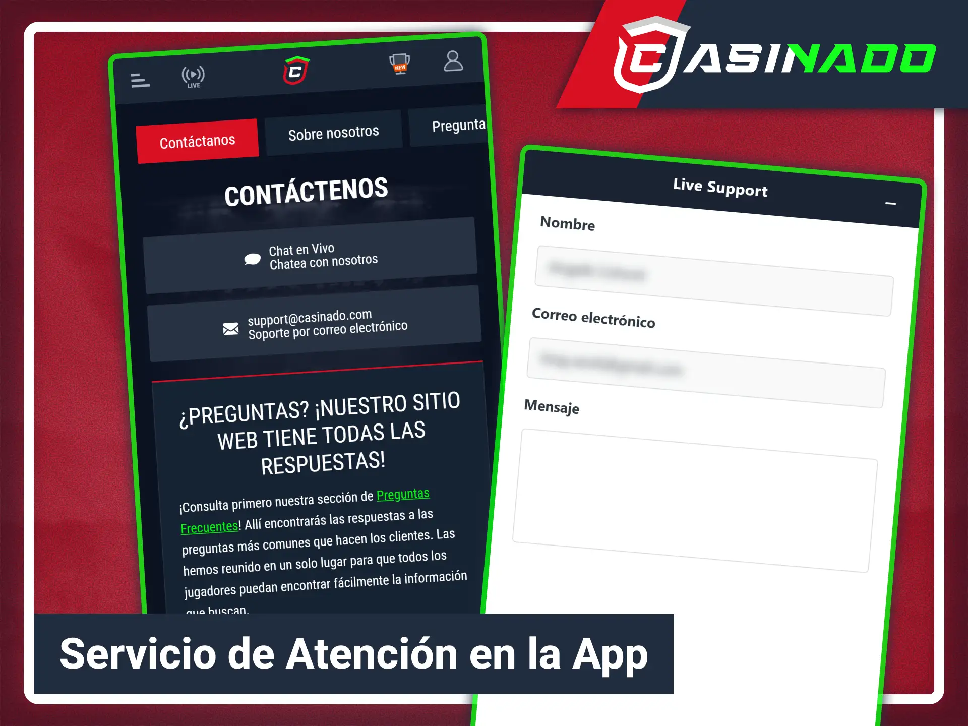 Contacta con atención al cliente 24/7 mediante Casinado oficial.