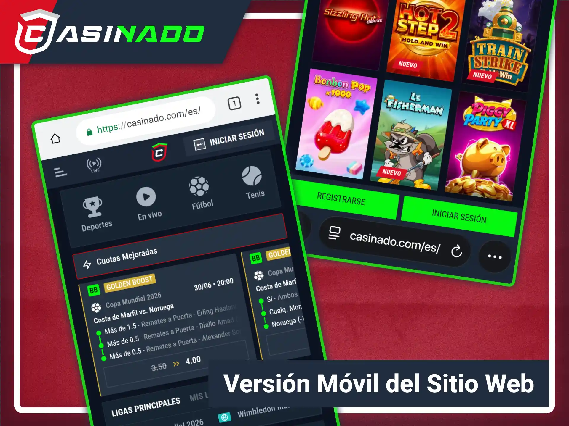 Navega por el sitio web adaptado para smartphones Casinado oficial.