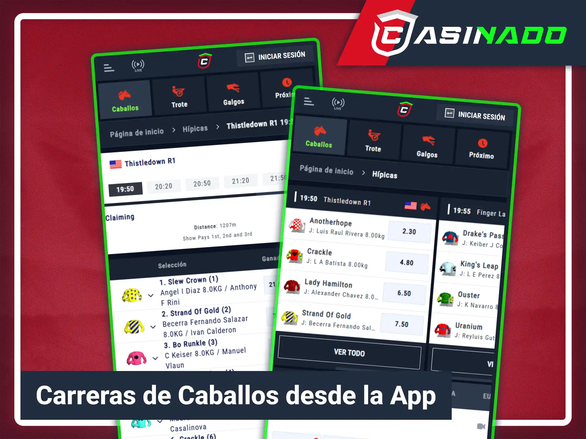 Realiza apuestas en carreras de caballos usando la app Casinado oficial.