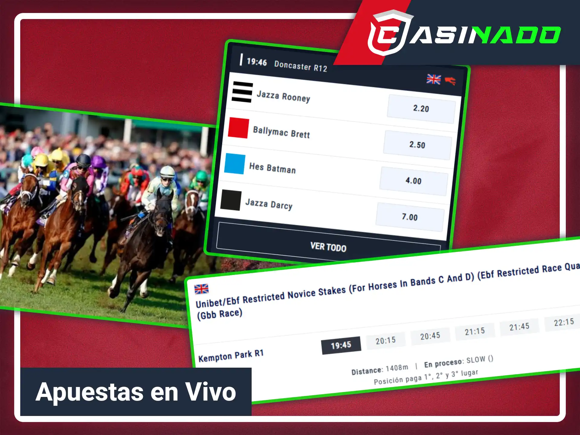 Apuesta en carreras de caballos en directo por Casinado oficial.