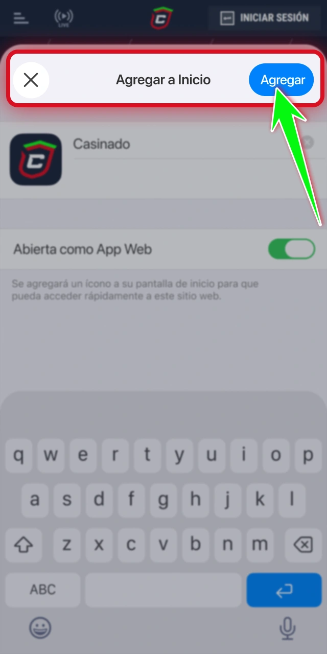 Añade la aplicación a tu pantalla de inicio con Casinado oficial.