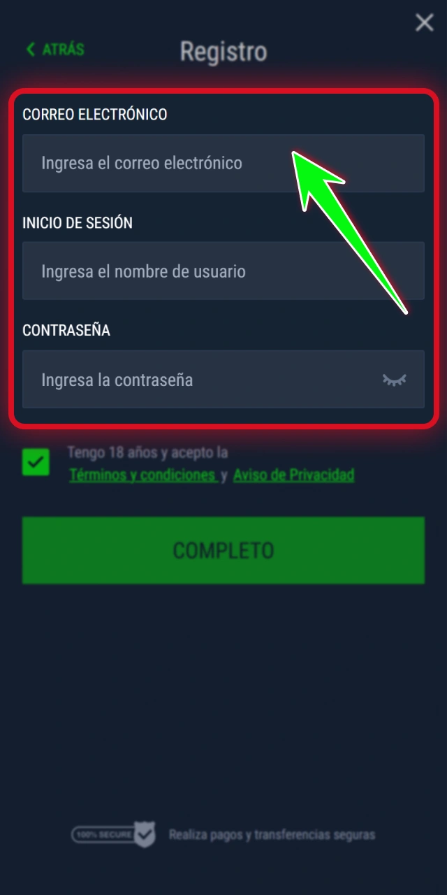 Completa tus datos desde el teléfono en Casinado oficial.