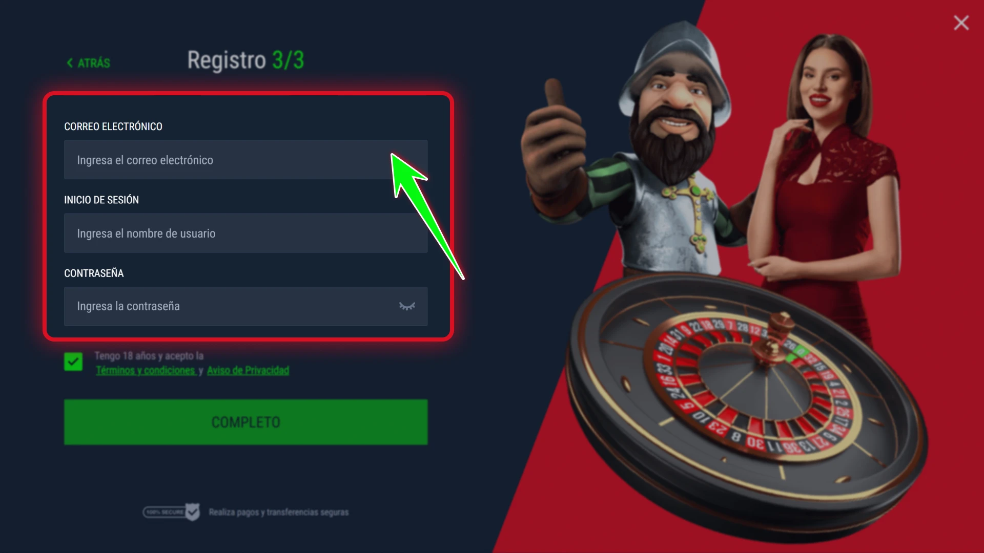 Configura tus credenciales de acceso privadas en Casinado oficial.