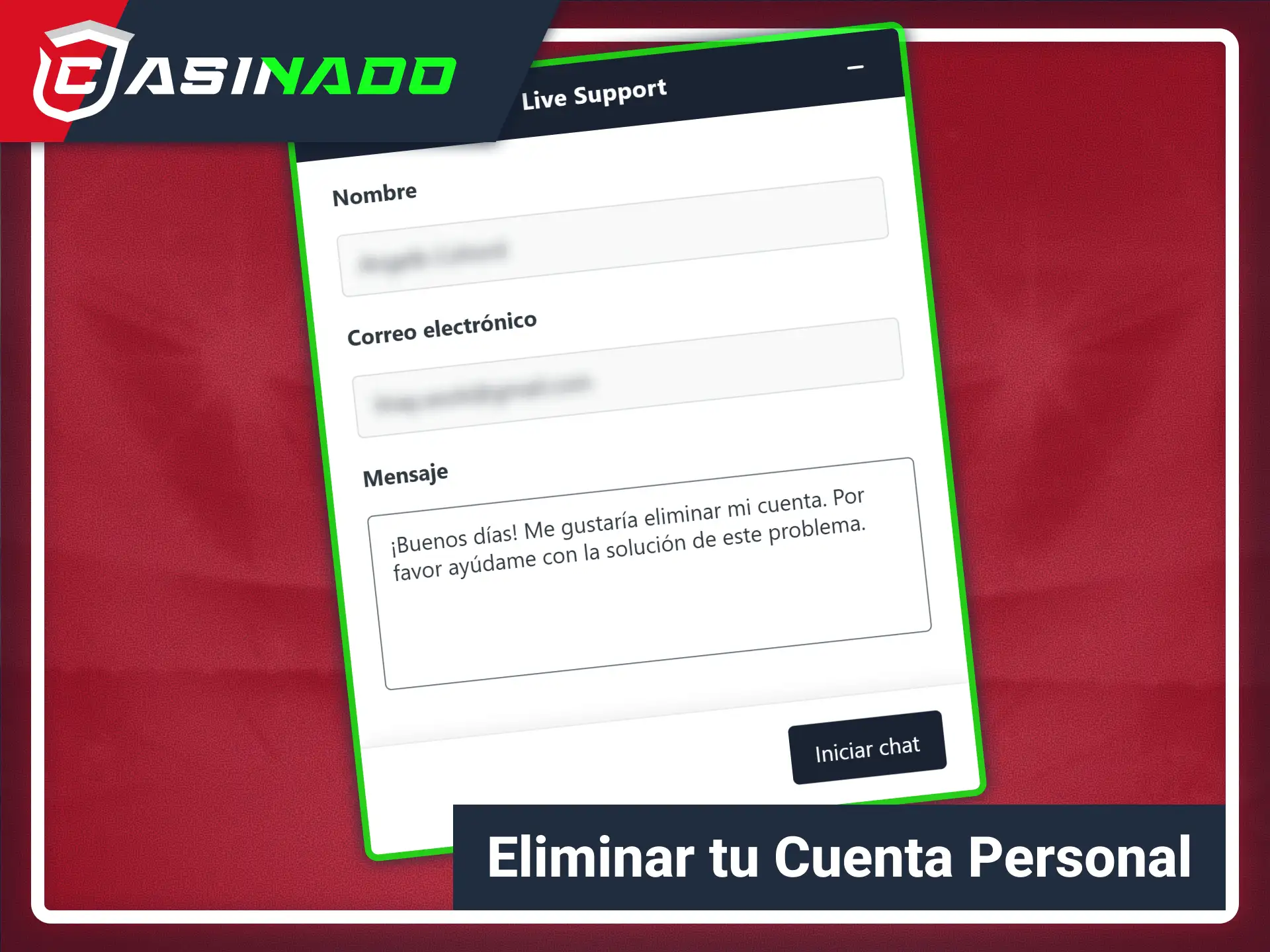 Solicita el cierre permanente de tu perfil en Casinado oficial.