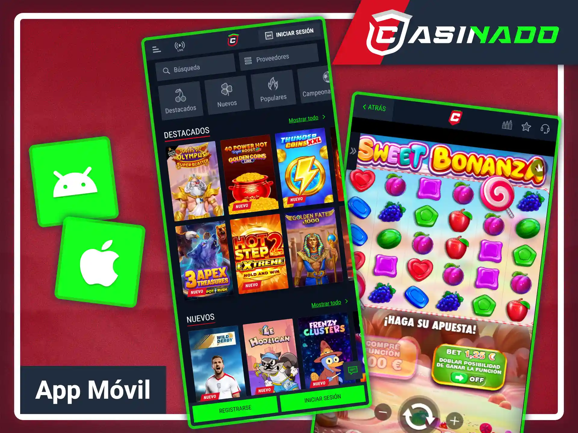 Gira los rodillos desde tu teléfono móvil con Casinado oficial.